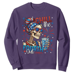 Chill the Fourth Out Skeleton Sweatshirt Funny Patriotic 4th of July Fireworks Party TS02 Purple Print Your Wear