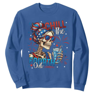 Chill the Fourth Out Skeleton Sweatshirt Funny Patriotic 4th of July Fireworks Party TS02 Royal Blue Print Your Wear