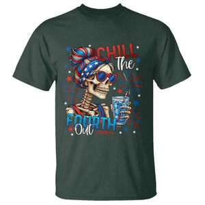 Chill the Fourth Out Skeleton T Shirt Funny Patriotic 4th of July Fireworks Party TS02 Dark Forest Green Print Your Wear