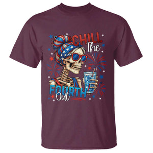 Chill the Fourth Out Skeleton T Shirt Funny Patriotic 4th of July Fireworks Party TS02 Maroon Print Your Wear