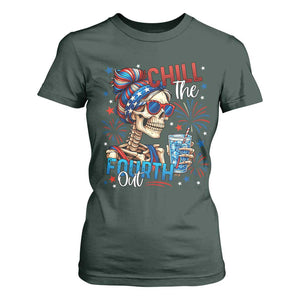 Chill the Fourth Out Skeleton T Shirt For Women Funny Patriotic 4th of July Fireworks Party TS02 Dark Forest Green Print Your Wear