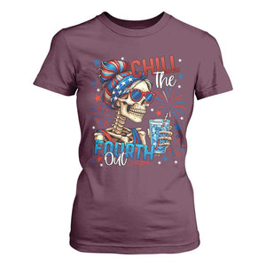 Chill the Fourth Out Skeleton T Shirt For Women Funny Patriotic 4th of July Fireworks Party TS02 Maroon Print Your Wear