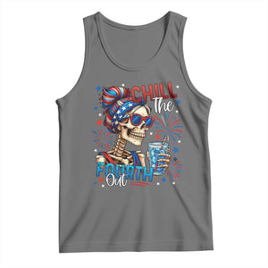 Chill the Fourth Out Skeleton Tank Top Funny Patriotic 4th of July Fireworks Party TS02 Black Heather Print Your Wear