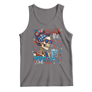 Chill the Fourth Out Skeleton Tank Top Funny Patriotic 4th of July Fireworks Party TS02 Deep Heather Print Your Wear