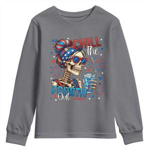 Chill the Fourth Out Skeleton Youth Sweatshirt Funny Patriotic 4th of July Fireworks Party TS02 Charcoal Print Your Wear