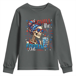 Chill the Fourth Out Skeleton Youth Sweatshirt Funny Patriotic 4th of July Fireworks Party TS02 Dark Heather Print Your Wear
