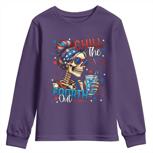 Chill the Fourth Out Skeleton Youth Sweatshirt Funny Patriotic 4th of July Fireworks Party TS02 Purple Print Your Wear