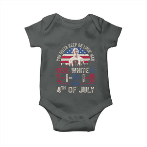 Red White and Livin Happy 4th of July Patriotic Baby Onesie Funny Retro Movie Quote You Gotta Keep On Living Man TS02 Dark Heather Print Your Wear