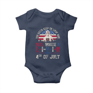 Red White and Livin Happy 4th of July Patriotic Baby Onesie Funny Retro Movie Quote You Gotta Keep On Living Man TS02 Navy Print Your Wear