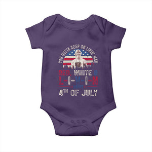 Red White and Livin Happy 4th of July Patriotic Baby Onesie Funny Retro Movie Quote You Gotta Keep On Living Man TS02 Purple Print Your Wear