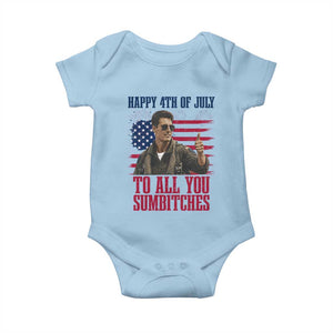 Happy 4th of July To All You Sumbitches Patriotic Graphic Baby Onesie Funny Fighter Pilot Retro Action Movie Humor Inspo TS02 Light Blue Print Your Wear