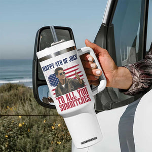 Happy 4th of July To All You Sumbitches Patriotic Graphic Tumbler With Handle Funny Fighter Pilot Retro Action Movie Humor Inspo TS02 Print Your Wear