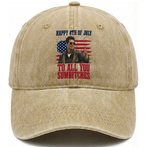 Happy 4th of July To All You Sumbitches Patriotic Graphic Washed Cotton Baseball Cap Funny Fighter Pilot Retro Action Movie Humor Inspo