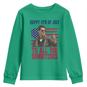 Happy 4th of July To All You Sumbitches Patriotic Graphic Youth Sweatshirt Funny Fighter Pilot Retro Action Movie Humor Inspo