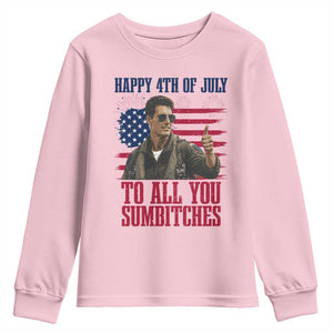 Happy 4th of July To All You Sumbitches Patriotic Graphic Youth Sweatshirt Funny Fighter Pilot Retro Action Movie Humor Inspo
