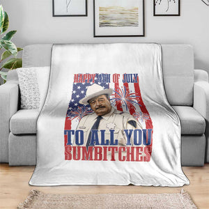 Happy 4th of July To All You Sumbitches Funny Sheriff Patriotic Graphic Throw Blanket Retro Movie Quote Inspo Country Humor TS02 Print Your Wear