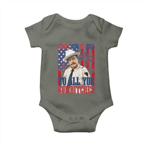 Happy 4th of July To All You Sumbitches Funny Sheriff Patriotic Graphic Baby Onesie Retro Movie Quote Inspo Country Humor TS02 Military Green Print Your Wear