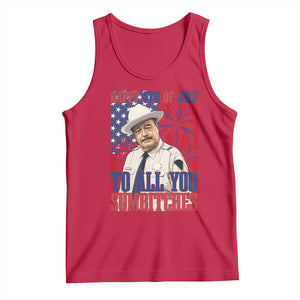 Happy 4th of July To All You Sumbitches Funny Sheriff Patriotic Graphic Tank Top Retro Movie Quote Inspo Country Humor TS02 Red Print Your Wear