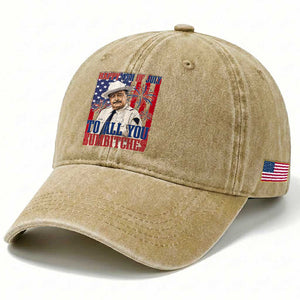 Happy 4th of July To All You Sumbitches Funny Sheriff Patriotic Graphic Washed Cotton Baseball Cap Retro Movie Quote Inspo Country Humor TS02 Print Your Wear