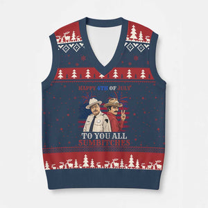 Happy 4th of July To All You Sumbitches Country Humor V-Neck Knit Sweater Vest Vintage Southern Cowboy Patriotic Graphic TS02 Navy Red Print Your Wear