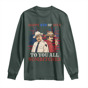 Happy 4th of July To All You Sumbitches Country Humor Long Sleeve Shirt Vintage Southern Cowboy Patriotic Graphic TS02 Dark Forest Green Print Your Wear