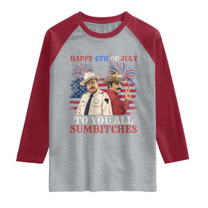 Happy 4th of July To All You Sumbitches Country Humor Raglan Shirt Vintage Southern Cowboy Patriotic Graphic TS02 Heather Gray Heather Red Print Your Wear