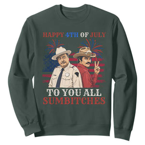 Happy 4th of July To All You Sumbitches Country Humor Sweatshirt Vintage Southern Cowboy Patriotic Graphic TS02 Dark Forest Green Print Your Wear