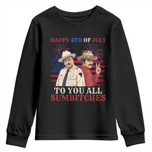 Happy 4th of July To All You Sumbitches Country Humor Youth Sweatshirt Vintage Southern Cowboy Patriotic Graphic TS02 Black Print Your Wear