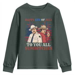 Happy 4th of July To All You Sumbitches Country Humor Youth Sweatshirt Vintage Southern Cowboy Patriotic Graphic TS02 Dark Forest Green Print Your Wear
