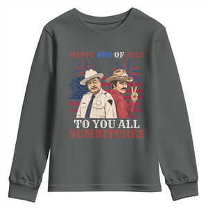 Happy 4th of July To All You Sumbitches Country Humor Youth Sweatshirt Vintage Southern Cowboy Patriotic Graphic TS02 Dark Heather Print Your Wear