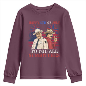 Happy 4th of July To All You Sumbitches Country Humor Youth Sweatshirt Vintage Southern Cowboy Patriotic Graphic TS02 Maroon Print Your Wear