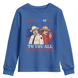 Happy 4th of July To All You Sumbitches Country Humor Youth Sweatshirt Vintage Southern Cowboy Patriotic Graphic TS02 Royal Blue Print Your Wear