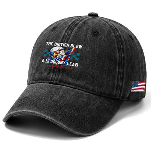 The British Blew A 13 Colony Lead Dabbing Eagle Washed Cotton Baseball Cap Funny Patriotic 4th of July History Humor Graphic
