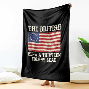The British Blew A Thirteen Colony Lead Betsy Ross Flag Throw Blanket Vintage Patriotic 4th of July History Graphic