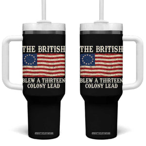 The British Blew A Thirteen Colony Lead Betsy Ross Flag Tumbler With Handle Vintage Patriotic 4th of July History Graphic