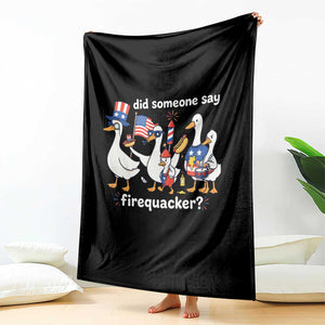 Funny Patriotic Duck Family 4th of July Fireworks Throw Blanket Did Someone Say Firequacker Word Pun Cute Graphic