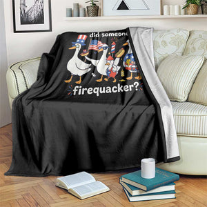 Funny Patriotic Duck Family 4th of July Fireworks Throw Blanket Did Someone Say Firequacker Word Pun Cute Graphic