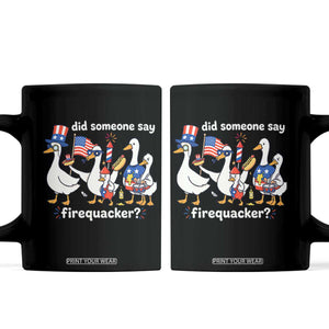 Funny Patriotic Duck Family 4th of July Fireworks Coffee Mug Did Someone Say Firequacker Word Pun Cute Graphic