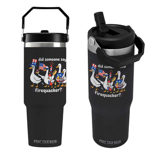 Funny Patriotic Duck Family 4th of July Fireworks Flip Straw Tumbler Did Someone Say Firequacker Word Pun Cute Graphic TS02 One Size: 30 oz Black Print Your Wear
