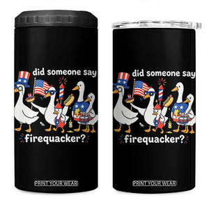 Funny Patriotic Duck Family 4th of July Fireworks 4 in 1 Can Cooler Tumbler Did Someone Say Firequacker Word Pun Cute Graphic