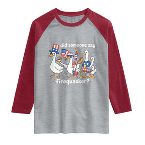 Funny Patriotic Duck Family 4th of July Fireworks Raglan Shirt Did Someone Say Firequacker Word Pun Cute Graphic