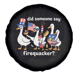 Funny Patriotic Duck Family 4th of July Fireworks Spare Tire Cover Did Someone Say Firequacker Word Pun Cute Graphic
