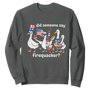 Funny Patriotic Duck Family 4th of July Fireworks Sweatshirt Did Someone Say Firequacker Word Pun Cute Graphic