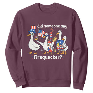 Funny Patriotic Duck Family 4th of July Fireworks Sweatshirt Did Someone Say Firequacker Word Pun Cute Graphic