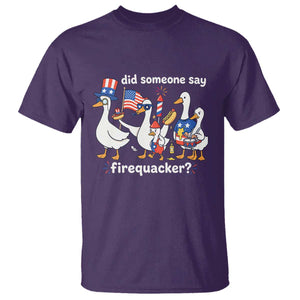 Funny Patriotic Duck Family 4th of July Fireworks T Shirt Did Someone Say Firequacker Word Pun Cute Graphic