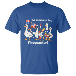 Funny Patriotic Duck Family 4th of July Fireworks T Shirt Did Someone Say Firequacker Word Pun Cute Graphic