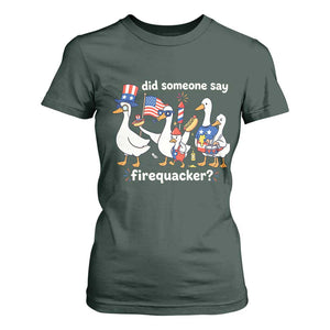 Funny Patriotic Duck Family 4th of July Fireworks T Shirt For Women Did Someone Say Firequacker Word Pun Cute Graphic TS02 Dark Forest Green Print Your Wear