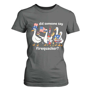 Funny Patriotic Duck Family 4th of July Fireworks T Shirt For Women Did Someone Say Firequacker Word Pun Cute Graphic TS02 Dark Heather Print Your Wear