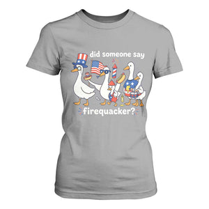 Funny Patriotic Duck Family 4th of July Fireworks T Shirt For Women Did Someone Say Firequacker Word Pun Cute Graphic TS02 Sport Gray Print Your Wear