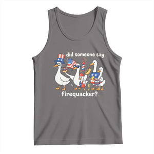 Funny Patriotic Duck Family 4th of July Fireworks Tank Top Did Someone Say Firequacker Word Pun Cute Graphic